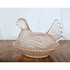 Vintage Indiana Glass "Hen on Nest" Candy Dish Pink MCM